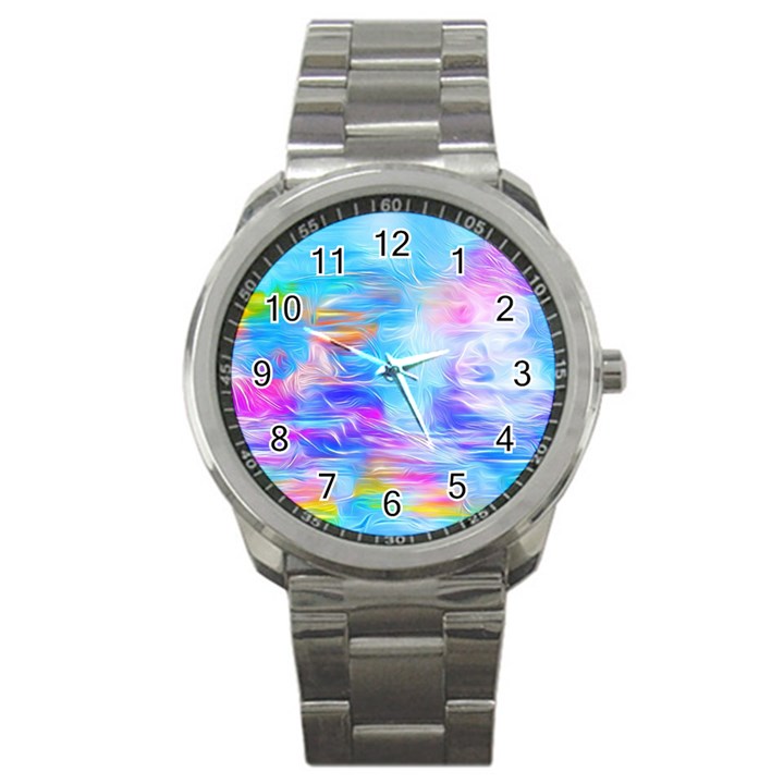 Background Drips Fluid Colorful Sport Metal Watch