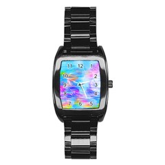 Background Drips Fluid Colorful Stainless Steel Barrel Watch