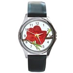 Deep Plumb Blossom Round Metal Watch Front