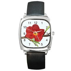 Deep Plumb Blossom Square Metal Watch