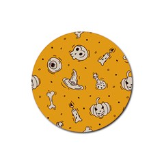 Funny Halloween Party Pattern Rubber Round Coaster (4 Pack)  by HalloweenParty