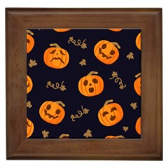 Funny Scary Black Orange Halloween Pumpkins Pattern Framed Tiles