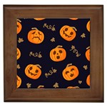 Funny Scary Black Orange Halloween Pumpkins Pattern Framed Tiles Front