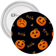 Funny Scary Black Orange Halloween Pumpkins Pattern 3  Buttons