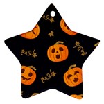 Funny Scary Black Orange Halloween Pumpkins Pattern Ornament (Star) Front