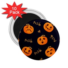 Funny Scary Black Orange Halloween Pumpkins Pattern 2 25  Magnets (10 Pack)  by HalloweenParty