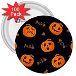 Funny Scary Black Orange Halloween Pumpkins Pattern 3  Buttons (100 pack)  Front