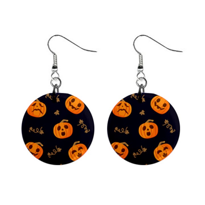 Funny Scary Black Orange Halloween Pumpkins Pattern Mini Button Earrings