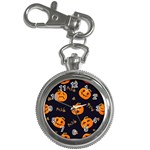 Funny Scary Black Orange Halloween Pumpkins Pattern Key Chain Watches Front