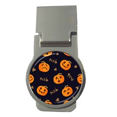 Funny Scary Black Orange Halloween Pumpkins Pattern Money Clips (round)  by HalloweenParty