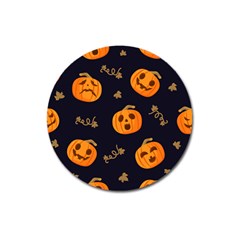 Funny Scary Black Orange Halloween Pumpkins Pattern Magnet 3  (round) by HalloweenParty