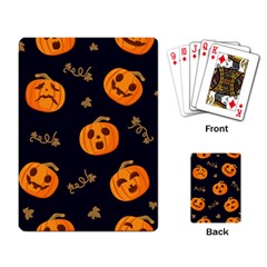 Funny Scary Black Orange Halloween Pumpkins Pattern Playing Cards Single Design by HalloweenParty