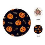 Funny Scary Black Orange Halloween Pumpkins Pattern Playing Cards (Round) Front