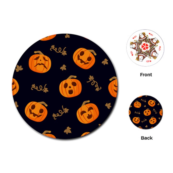 Funny Scary Black Orange Halloween Pumpkins Pattern Playing Cards (Round)