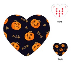 Funny Scary Black Orange Halloween Pumpkins Pattern Playing Cards (heart) by HalloweenParty