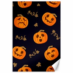 Funny Scary Black Orange Halloween Pumpkins Pattern Canvas 12  X 18 