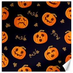 Funny Scary Black Orange Halloween Pumpkins Pattern Canvas 16  X 16  by HalloweenParty