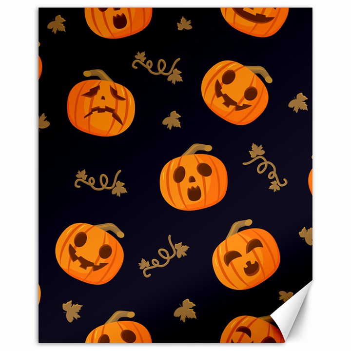 Funny Scary Black Orange Halloween Pumpkins Pattern Canvas 16  x 20 