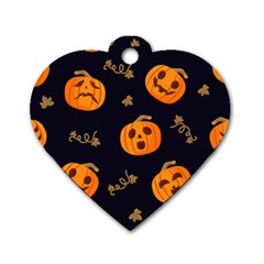 Funny Scary Black Orange Halloween Pumpkins Pattern Dog Tag Heart (two Sides) by HalloweenParty