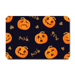 Funny Scary Black Orange Halloween Pumpkins Pattern Small Doormat  by HalloweenParty