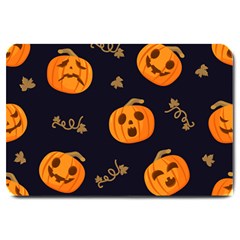 Funny Scary Black Orange Halloween Pumpkins Pattern Large Doormat  by HalloweenParty