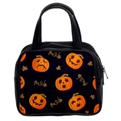 Funny Scary Black Orange Halloween Pumpkins Pattern Classic Handbag (two Sides)