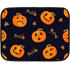 Funny Scary Black Orange Halloween Pumpkins Pattern Fleece Blanket (mini) by HalloweenParty