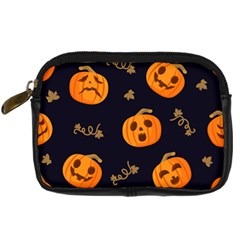 Funny Scary Black Orange Halloween Pumpkins Pattern Digital Camera Leather Case