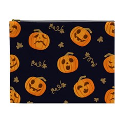 Funny Scary Black Orange Halloween Pumpkins Pattern Cosmetic Bag (xl)