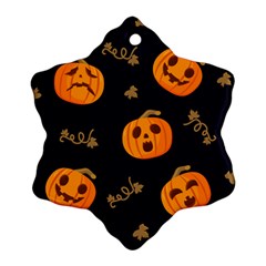 Funny Scary Black Orange Halloween Pumpkins Pattern Ornament (snowflake)