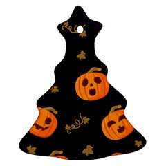 Funny Scary Black Orange Halloween Pumpkins Pattern Ornament (christmas Tree) 