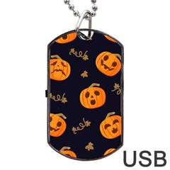 Funny Scary Black Orange Halloween Pumpkins Pattern Dog Tag Usb Flash (two Sides) by HalloweenParty