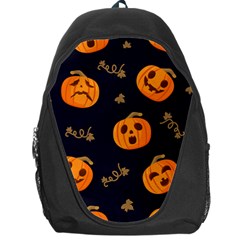 Funny Scary Black Orange Halloween Pumpkins Pattern Backpack Bag by HalloweenParty