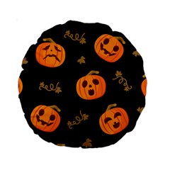 Funny Scary Black Orange Halloween Pumpkins Pattern Standard 15  Premium Round Cushions