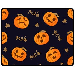 Funny Scary Black Orange Halloween Pumpkins Pattern Double Sided Fleece Blanket (medium) 