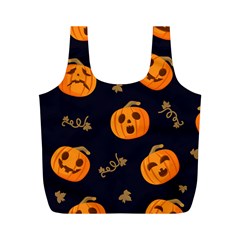 Funny Scary Black Orange Halloween Pumpkins Pattern Full Print Recycle Bag (m) by HalloweenParty