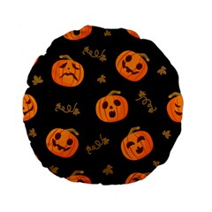 Funny Scary Black Orange Halloween Pumpkins Pattern Standard 15  Premium Flano Round Cushions by HalloweenParty