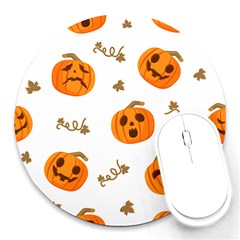 Funny Spooky Halloween Pumpkins Pattern White Orange Round Mousepads