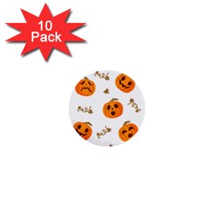 Funny Spooky Halloween Pumpkins Pattern White Orange 1  Mini Buttons (10 Pack) 