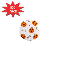 Funny Spooky Halloween Pumpkins Pattern White Orange 1  Mini Magnets (100 Pack) 