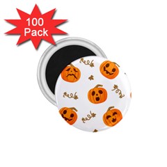 Funny Spooky Halloween Pumpkins Pattern White Orange 1 75  Magnets (100 Pack)  by HalloweenParty