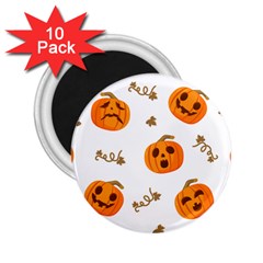 Funny Spooky Halloween Pumpkins Pattern White Orange 2 25  Magnets (10 Pack)  by HalloweenParty