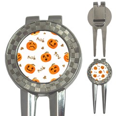 Funny Spooky Halloween Pumpkins Pattern White Orange 3-in-1 Golf Divots by HalloweenParty