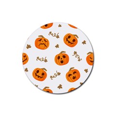 Funny Spooky Halloween Pumpkins Pattern White Orange Rubber Coaster (round) 