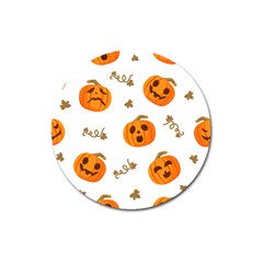 Funny Spooky Halloween Pumpkins Pattern White Orange Magnet 3  (round) by HalloweenParty