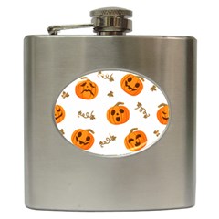 Funny Spooky Halloween Pumpkins Pattern White Orange Hip Flask (6 Oz)