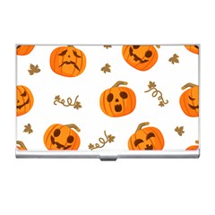 Funny Spooky Halloween Pumpkins Pattern White Orange Business Card Holder by HalloweenParty