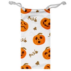 Funny Spooky Halloween Pumpkins Pattern White Orange Jewelry Bag by HalloweenParty