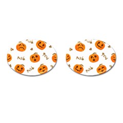 Funny Spooky Halloween Pumpkins Pattern White Orange Cufflinks (oval) by HalloweenParty