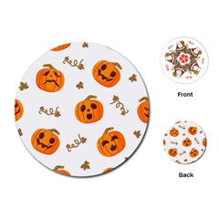 Funny Spooky Halloween Pumpkins Pattern White Orange Playing Cards (round)